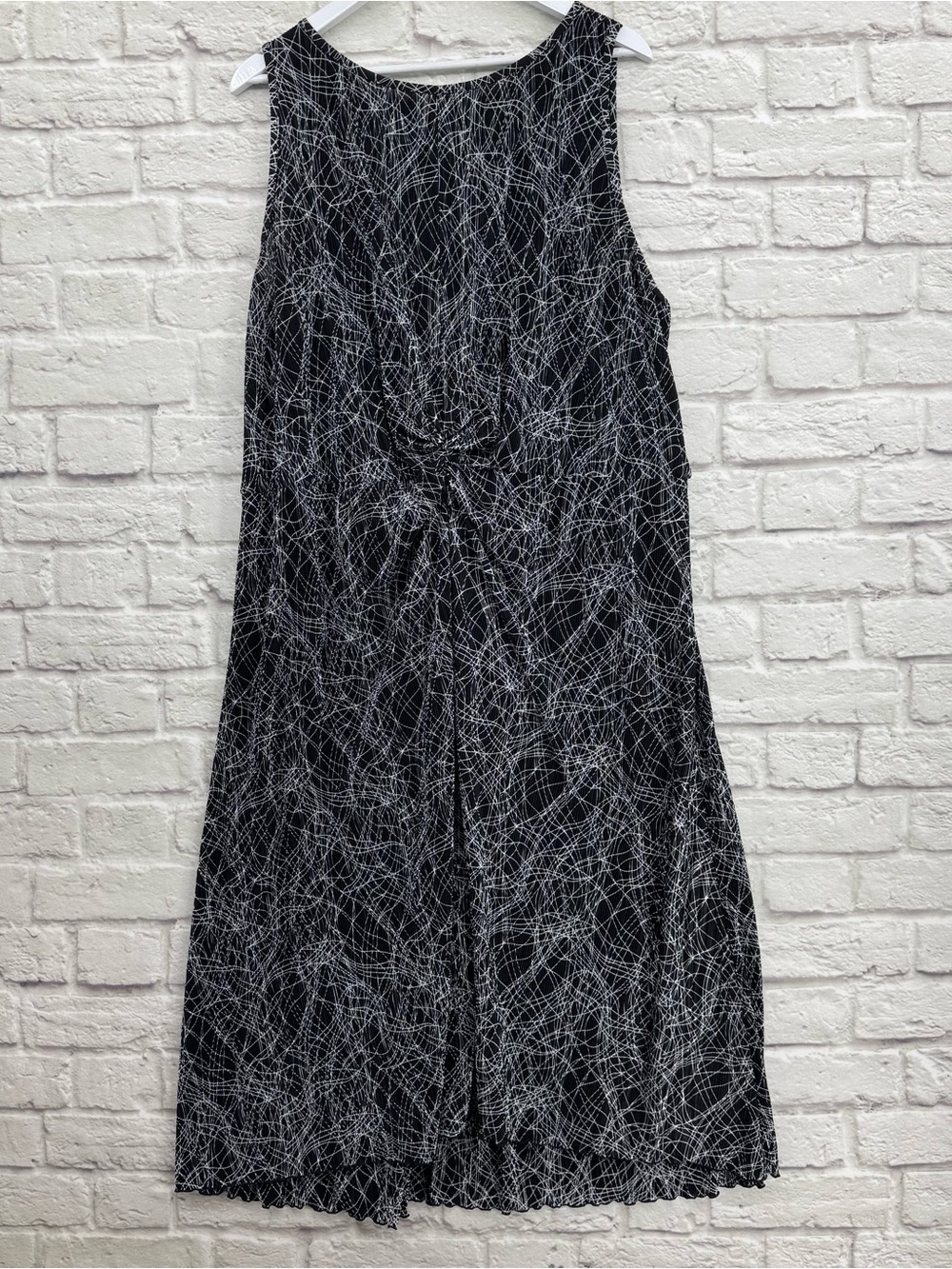 Halogen 3X Abstract Scribble Print Pleated Midi Dress Black White Artist